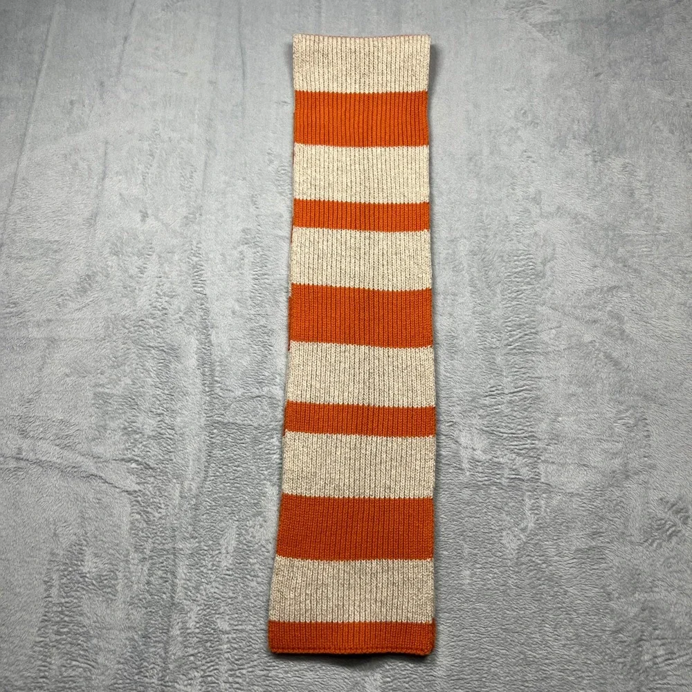 Vintage Y2K Gap Scarf Orange Oatmeal Striped 100% Lambswool Ribbed Knit Winter